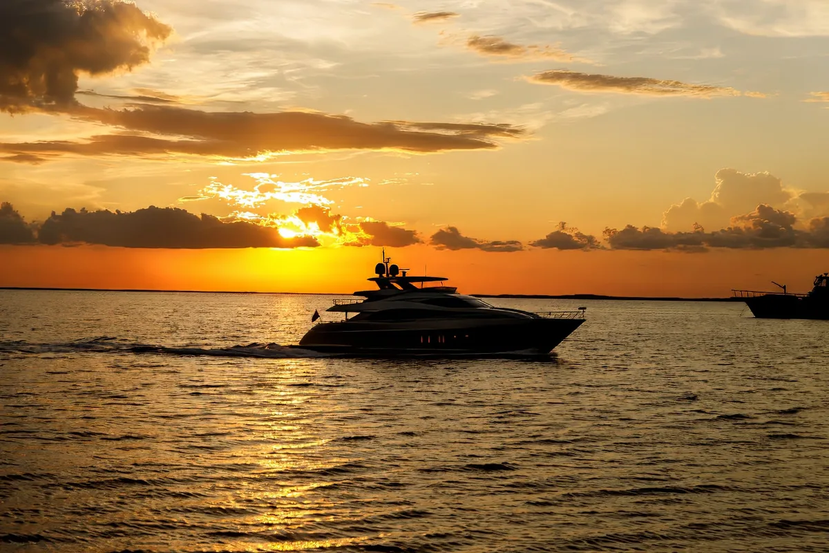Boat crossing Florida Bay at sunset