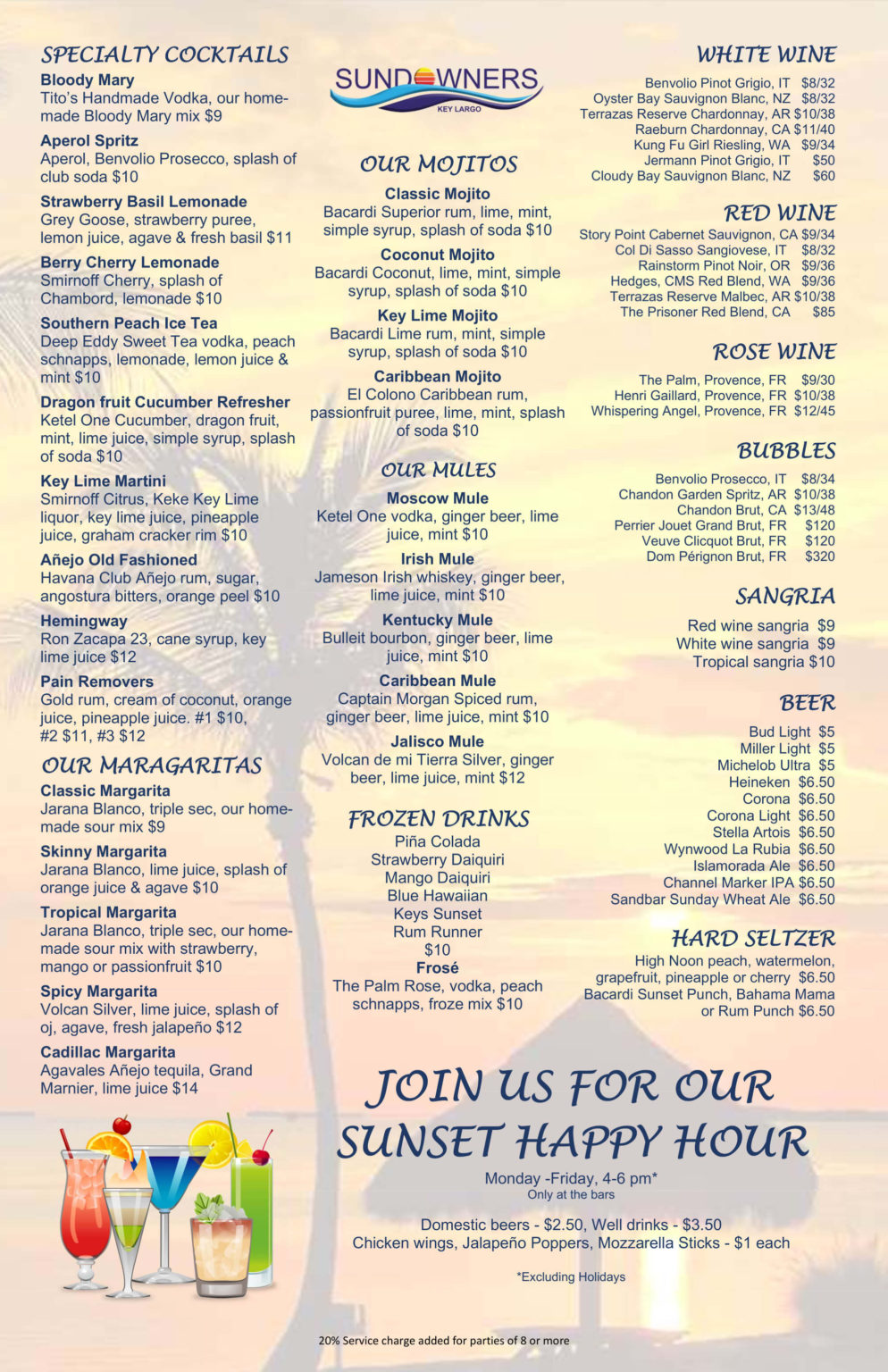 Key Largo restaurant menu: Sundowners in the Florida Keys